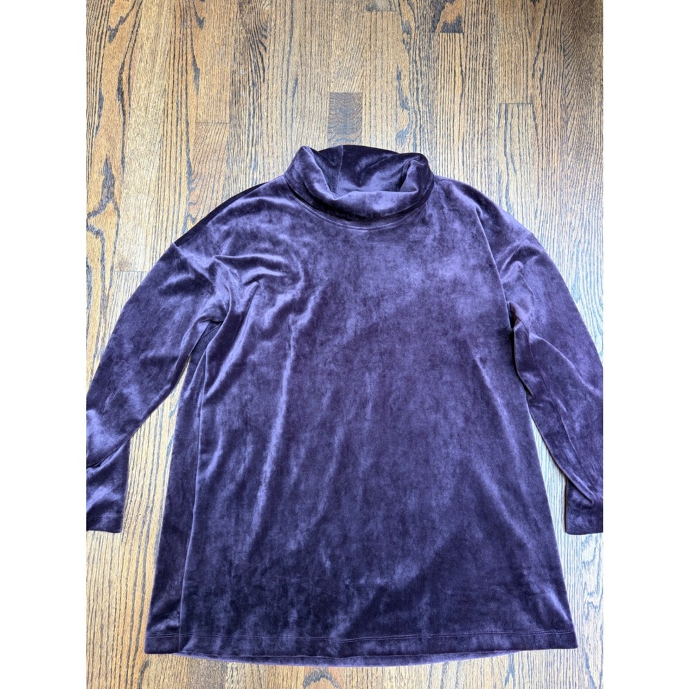 Pure Jill Tunic Top Women M Purple Velour Cowl Neck Long Sleeve Casual Luxury